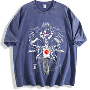 Ryuk & Light Yagami (Kira) – Death Note Anime vintage washed oversized T-shirt in Blue
