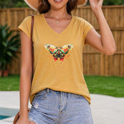 Moth with Ornate Details Regular Vest Women's Color Cotton Tank Top in Yellow