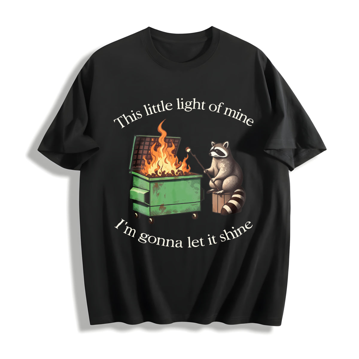 Parody: Dumpster Fire Raccoon Cotton T-Shirt in Black