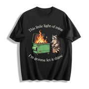 Parody: Dumpster Fire Raccoon Cotton T-Shirt in Black