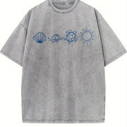 Ocean Icons Embroidered Vintage Washed T-Shirt in Gray