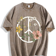 Bohemian Floral Blouse Vintage Washed T-Shirt in Brown