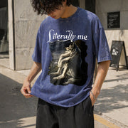 Literally Me Wolf Meme Vintage Washed T-Shirt in Blue