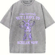 Retro Goat I Have to Scream Now 90's Vintage Washed T-Shirt in Gray