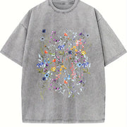 Pressed Flowers Vintage Washed T-Shirt in Gray