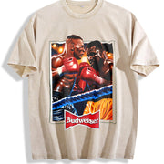 Mike VS Evander Ad Retro Custom vintage washed oversized T-shirt in Beige