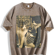 Heavy 90s Retro Y2K Blouse for Work Vintage Washed T-Shirt in Brown