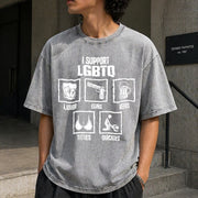 I Support LGBTQ Liquor Vintage Washed T-Shirt in Gray