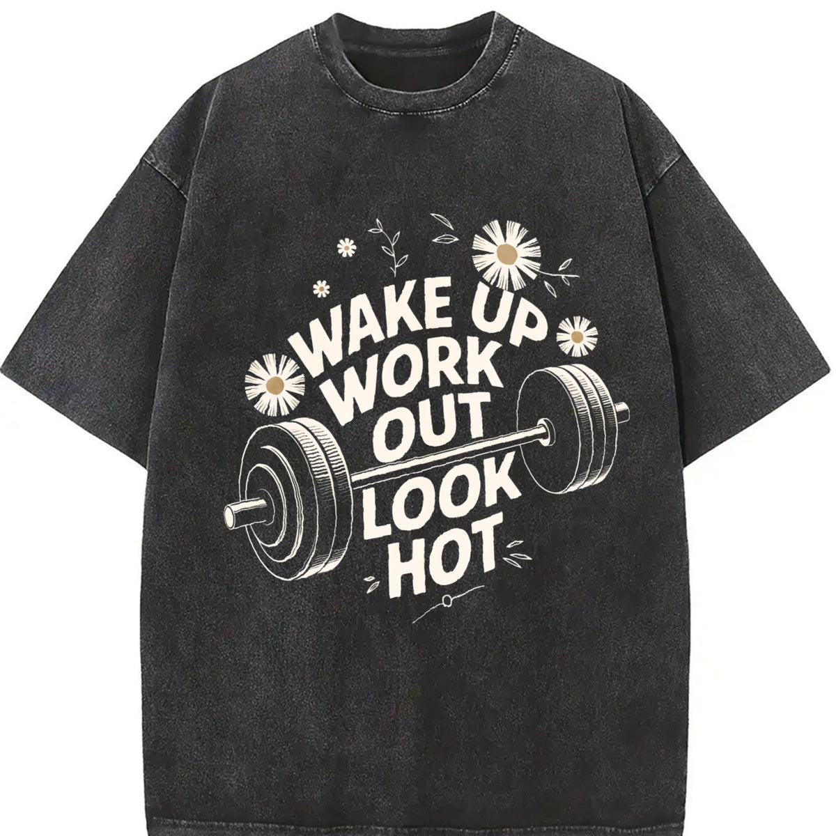 Wake Up Work Out Look Hot Vintage Washed T-Shirt in Black
