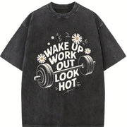 Wake Up Work Out Look Hot Vintage Washed T-Shirt in Black