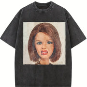 Shocked Brunette Glam Doll Vintage Washed T-Shirt in Black