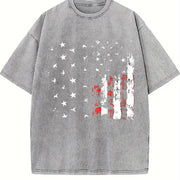 Retro-revival American Flag Distressed Ink Sand- Feel Vintage Washed T-Shirt in Gray