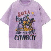 Save a Horse Ride a Cowboy 90s Western Retro Cowboy Rodeo vintage washed oversized T-shirt in Purple
