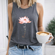 Lotus Flower Breathe Crew-neck Sleeveless Vest Outdoor Women's Color Cotton Tank Top in Gray
