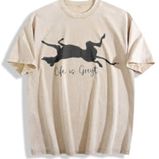 Life Is Greyt Greyhound Lover Vintage Washed T-Shirt in Beige