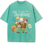 I'd Rather Be Thrifting Cute Thrift Cart Quote vintage washed oversized T-shirt in Blue