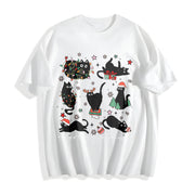 Merry Catmas Christmas Cat Cotton T-Shirt in White