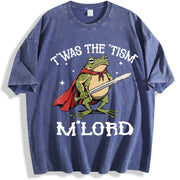 T'was the 'Tism M'Lord Autism Frog with a Sword vintage washed oversized T-shirt in Blue