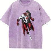 Black Invincible Retro Superhero Vintage Washed T-Shirt in Purple