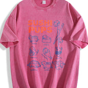 Sushi Pups Dachshund Vintage Washed T-Shirt in Red