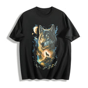 Wolf 90s Grunge Retro Howling Wolf Faded Cotton T-Shirt in Black