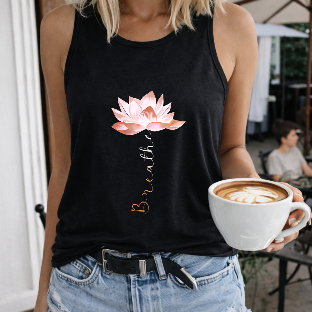 Breathe Lotus Women's Color Cotton Tank Top in Black