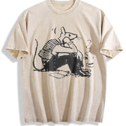 1pc Mouse Thinking Vintage Washed T-Shirt in Beige