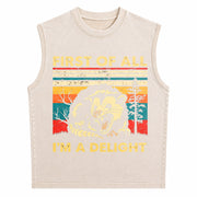 First of All I'm a Delight Sarcastic Angry Opossum Possum Vintage Washed Tank Top in Beige