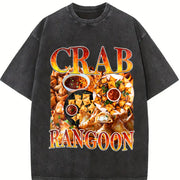 Crab Rangoon Food Retro 90s Snack Vintage Washed T-Shirt in Black