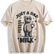 Retro Just a Dad Who Always Come Back with the Milk Vintage Washed T-Shirt in Beige