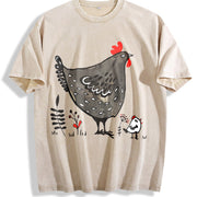 Chicken & Eggplant Short-sleeve Vintage Washed T-Shirt in Beige