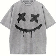 Minimal Drip Face X Eyes Sleeveless Muscle Tank Vintage Washed T-Shirt in Gray
