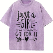 Just a Girl Who Decided to Go for It Vintage Washed T-Shirt in Purple