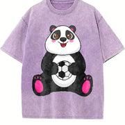 Panda Soccer Vintage Washed T-Shirt in Purple