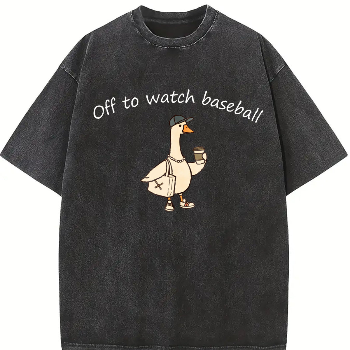 Off to Watch Baseball Goose Vintage Washed T-Shirt in Black