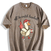 Off to Watch Baseball Goose Vintage Washed T-Shirt in Brown