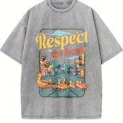 Momma Ducks and Babies Respect the Locals Vintage Washed T-Shirt in Gray