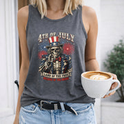 4th of July Skeleton Women's Color Cotton Tank Top in Gray