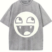 Premium Epic Face Vampire Y2K Goth Emo Scene Tapout Vintage Washed T-Shirt in Gray