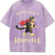 Off to Cause a Kerfuffle Superhero Cat Vintage Washed T-Shirt in Purple