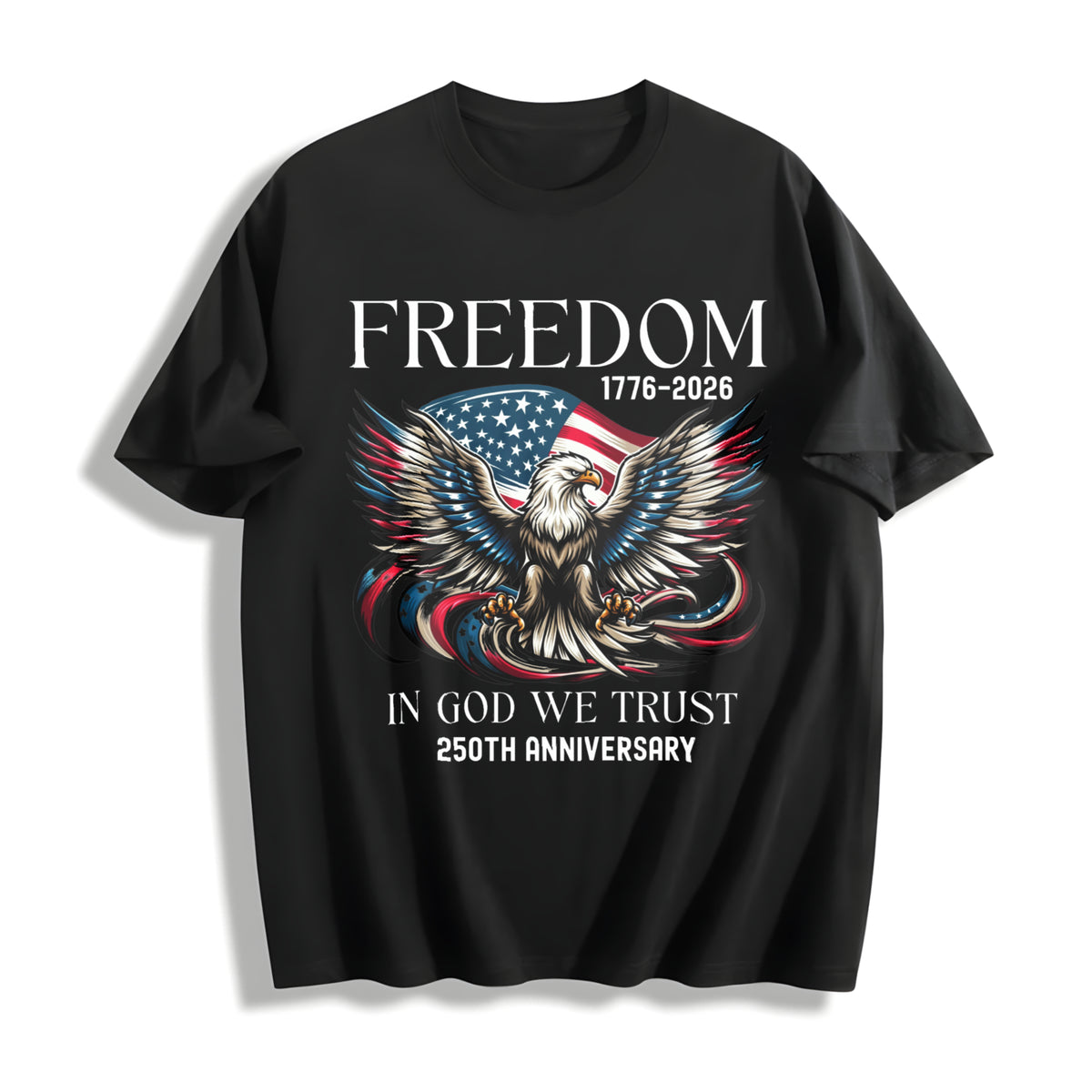 America 1776 USA 250th Anniversary Cotton T-Shirt in Black