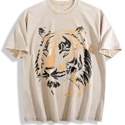 Tiger Retro Animal 90s Animal for Tiger Lover vintage washed oversized T-shirt in Beige