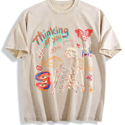 American Vintage Skull Vintage Washed T-Shirt in Beige