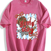 Baseball Game Day Coquette Bow Baseball Mama Vintage Washed T-Shirt in Red