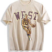 Jerry West Tribute The Logo Basketball Custom Fan Made Art vintage washed oversized T-shirt in Beige