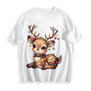 Christmas Reindeer & Deer Cotton T-Shirt in White