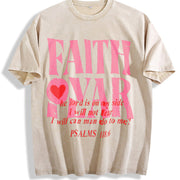 Faith Over Fear Jesus Christian vintage washed oversized T-shirt in Beige