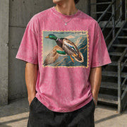 Waterfowl Stamp Art Vintage Washed T-Shirt in Red