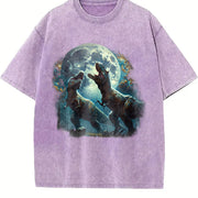 Two Dinosaur T Rex Moon Vintage Washed T-Shirt in Purple