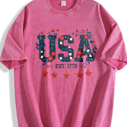 Patriotic USA 1776 Vintage Washed T-Shirt in Red